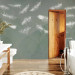 Wall Mural In flight - white feathers carried by the wind on an olive background with pattern 142639 additionalThumb 8