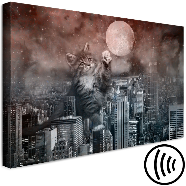 Canvas Art Print Cat in New York (1-piece) Wide - cityscape in moonlight 143439 additionalImage 6