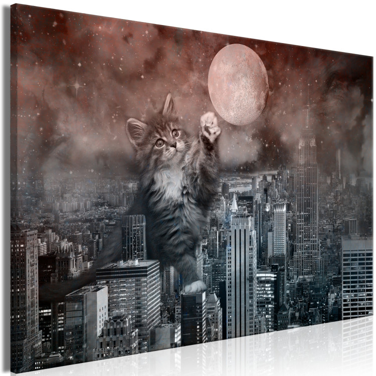 Canvas Art Print Cat in New York (1-piece) Wide - cityscape in moonlight 143439 additionalImage 2