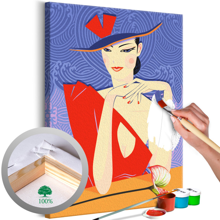 Paint by Number Kit Woman With Calla Lily - Red Dress and Flower on a Purple Background 144139