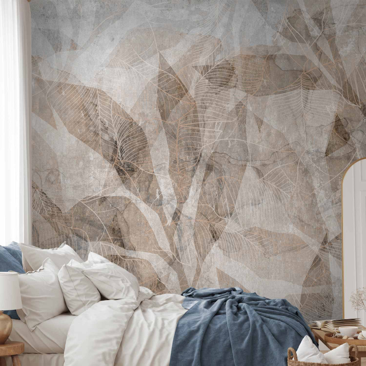 Wall Mural Shadow abstraction - interlaced shapes and leaf outline - beige 144739 additionalImage 2