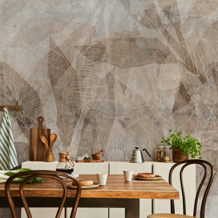 Wall Mural Shadow abstraction - interlaced shapes and leaf outline - beige 144739 additionalImage 4