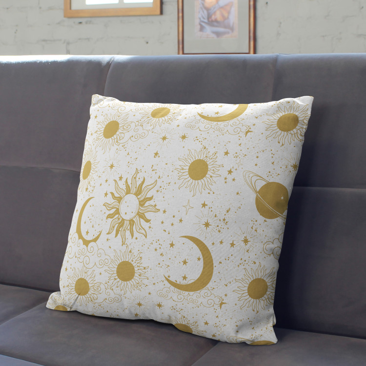 Decorative Microfiber Pillow Moon and flowers - composition in shades of yellow and white cushions 146739 additionalImage 3