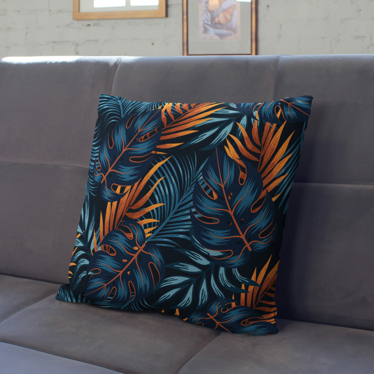 Decorative Microfiber Pillow Mysterious bushes - blue and orange leaf motif cushions 146939 additionalImage 6
