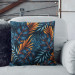 Decorative Microfiber Pillow Mysterious bushes - blue and orange leaf motif cushions 146939 additionalThumb 2