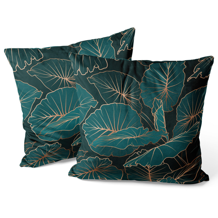Decorative Velor Pillow Night jungle - a botanical composition with allocasia leaves and gold 147039 additionalImage 3