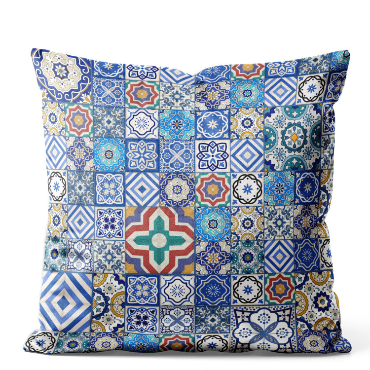 Decorative Velor Pillow Blue connections - a motif inspired by patchwork ceramics 147139