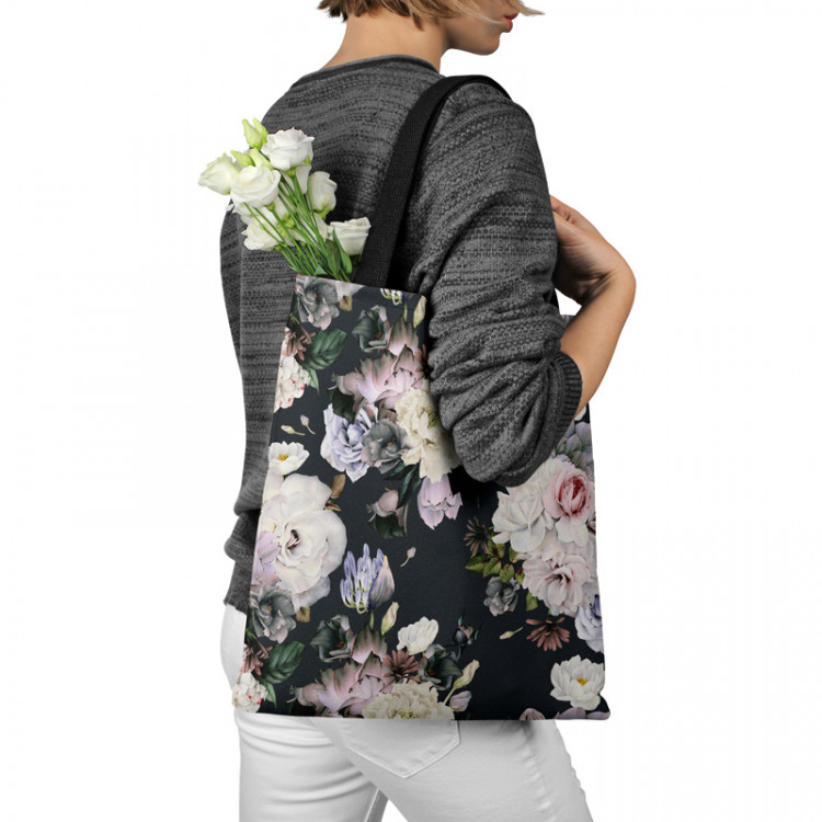 Shopping Bag Stately bouquet - rose and peony flowers on black background 147439 additionalImage 3