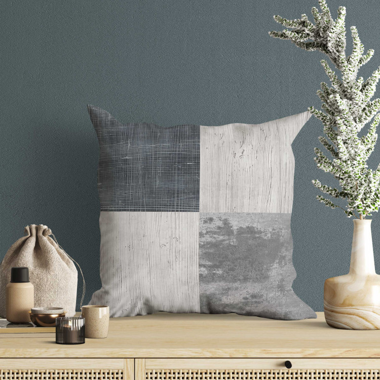 Decorative Microfiber Pillow Grey Squares - Geometric Composition With Different Textures 151339 additionalImage 5