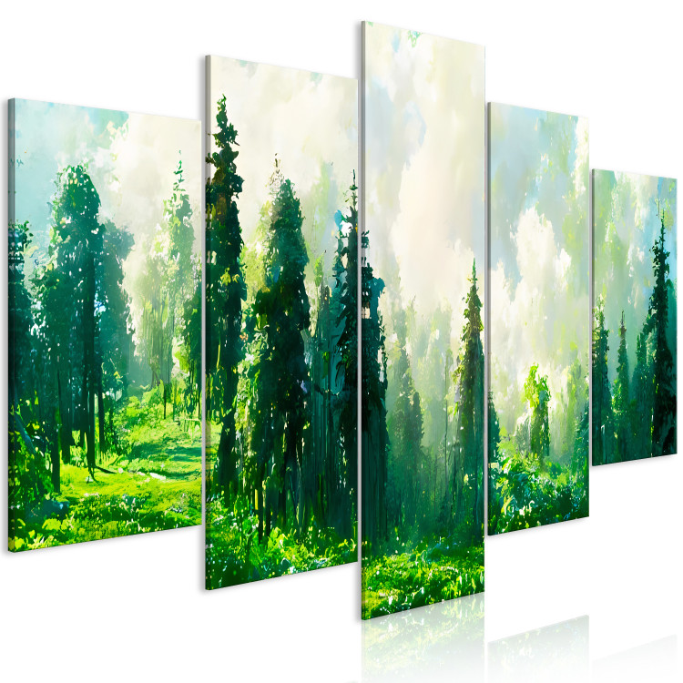 Canvas Print Trees on the Slope - Mountain Landscape in Watercolor in Green Shades 151839 additionalImage 2