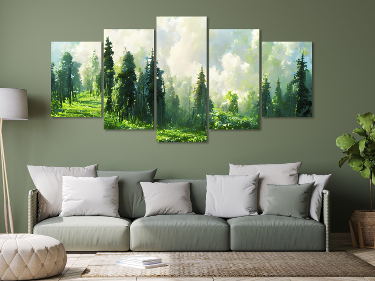 Canvas Print Trees on the Slope - Mountain Landscape in Watercolor in Green Shades 151839 additionalImage 3
