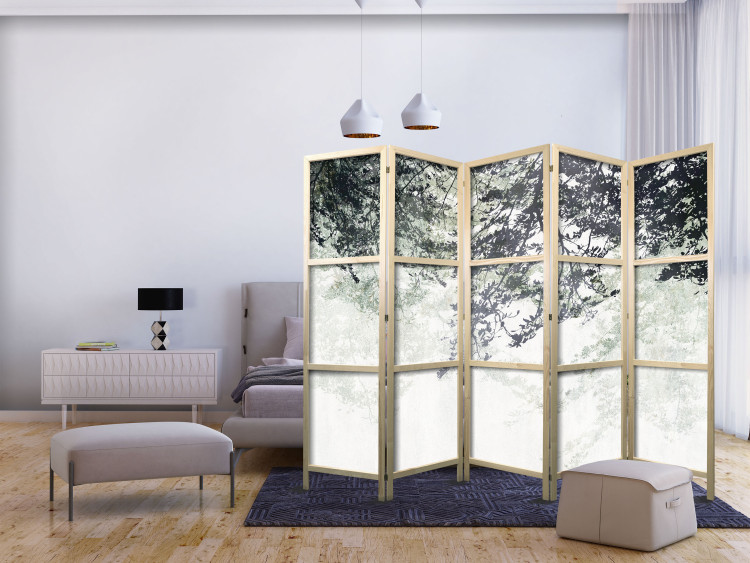 Folding Screen Labyrinth Tree - Branches With Leaves on a Light Background II [Room Dividers] 152039 additionalImage 8