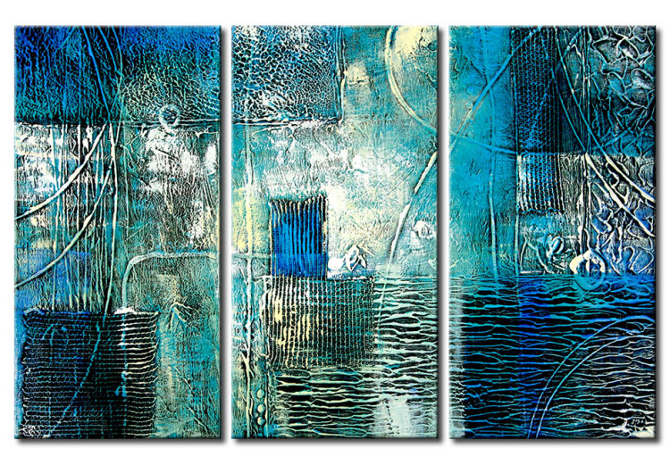 Canvas Fantasy (3-piece) - Blue abstraction with diverse texture 48039