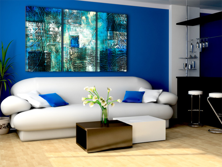 Canvas Fantasy (3-piece) - Blue abstraction with diverse texture 48039 additionalImage 2
