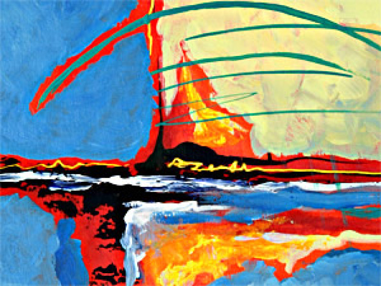 Canvas Art Print Landscape (3-piece) - Colourful fantasy with a blue seascape motif 48339 additionalImage 2