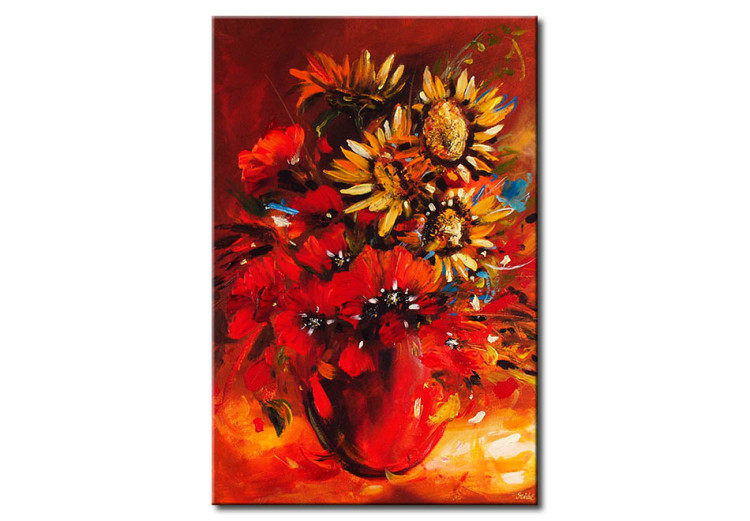 Canvas A bouquet of wild flowers - a floral motif of sunflowers and poppies 48539
