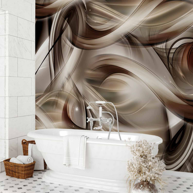 Photo Wallpaper Fun party - expression with fancy waves in shades of white and brown 82539 additionalImage 8