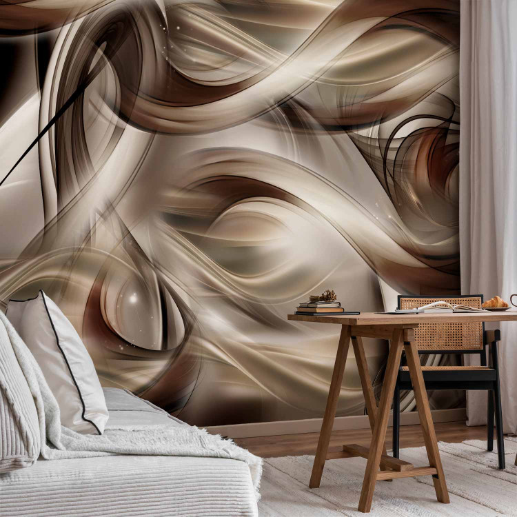 Photo Wallpaper Fun party - expression with fancy waves in shades of white and brown 82539 additionalImage 4