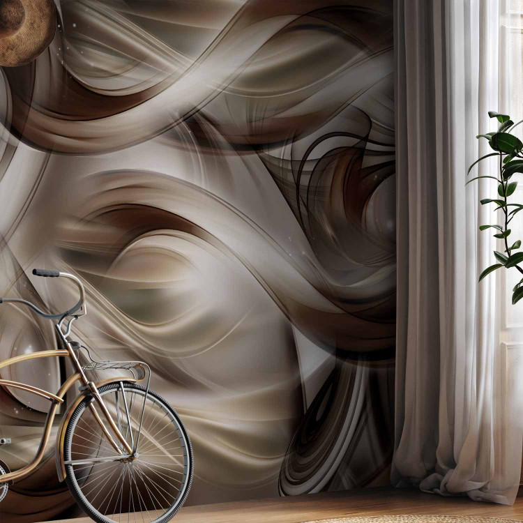 Photo Wallpaper Fun party - expression with fancy waves in shades of white and brown 82539 additionalImage 7