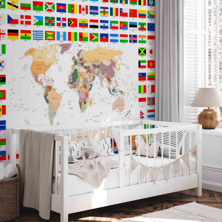 Photo Wallpaper Geography lesson - world map with country flags in English 90439 additionalImage 4