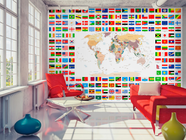 Photo Wallpaper Geography lesson - world map with country flags in English 90439