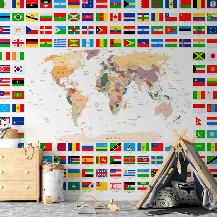 Photo Wallpaper Geography lesson - world map with country flags in English 90439 additionalImage 6