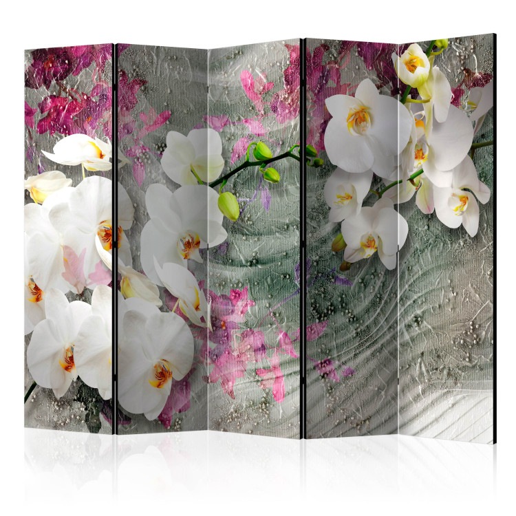 Room Separator Sounds of the Desert II - white orchid flowers on a background of colorful plants 95239