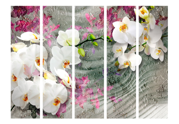 Room Separator Sounds of the Desert II - white orchid flowers on a background of colorful plants 95239 additionalImage 3