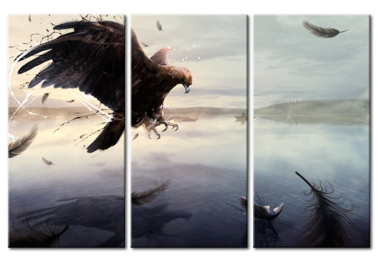 Canvas Print Eagle Over Lake Surface - Landscape of Predatory Bird Fishing 97739
