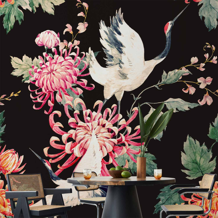 Photo Wallpaper Land of freedom - birds and colourful flowers motif on a black background 98239 additionalImage 6