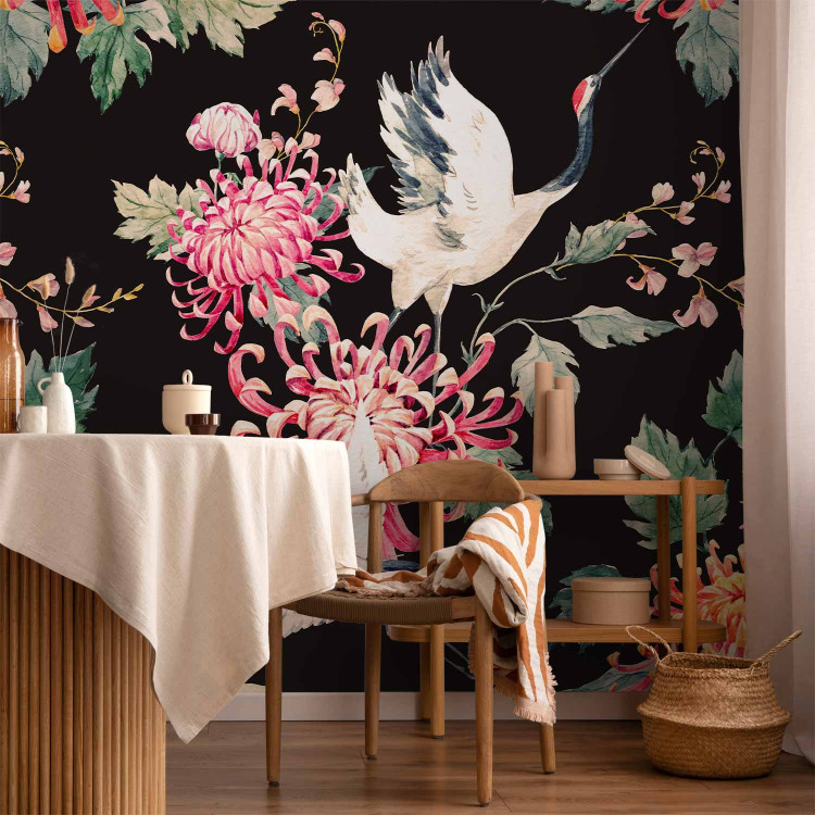 Photo Wallpaper Land of freedom - birds and colourful flowers motif on a black background 98239 additionalImage 4