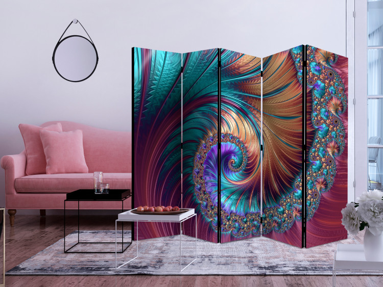Room Divider Peacock's Tail II - abstract pink-blue spiral pattern of ornaments 114049 additionalImage 4