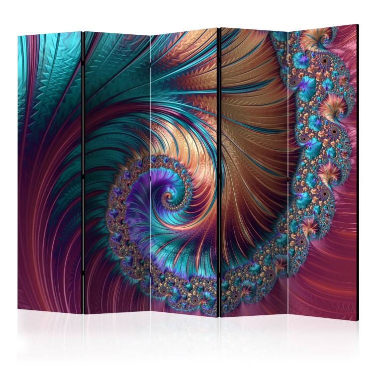 Room Divider Peacock's Tail II - abstract pink-blue spiral pattern of ornaments 114049