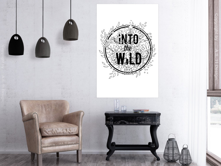 Poster Into the Wild - black and white composition with a floral motif and texts 116349 additionalImage 17