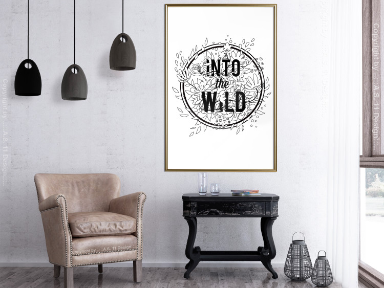 Poster Into the Wild - black and white composition with a floral motif and texts 116349 additionalImage 7