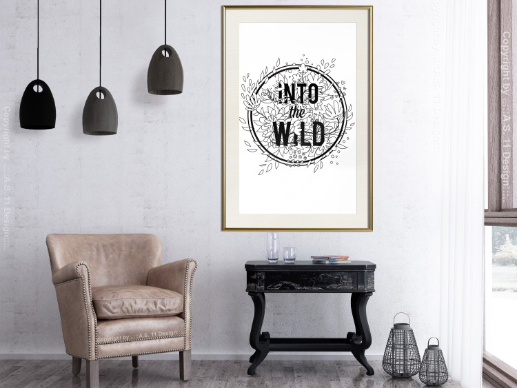Poster Into the Wild - black and white composition with a floral motif and texts 116349 additionalImage 21