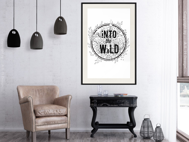 Poster Into the Wild - black and white composition with a floral motif and texts 116349 additionalImage 22