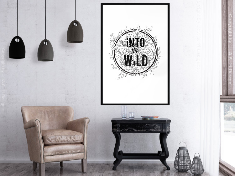 Poster Into the Wild - black and white composition with a floral motif and texts 116349 additionalImage 4