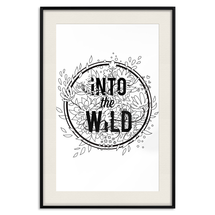 Poster Into the Wild - black and white composition with a floral motif and texts 116349 additionalImage 18