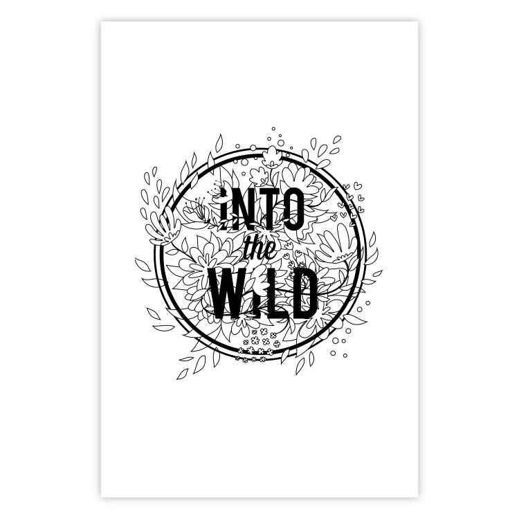 Poster Into the Wild - black and white composition with a floral motif and texts 116349 additionalImage 25