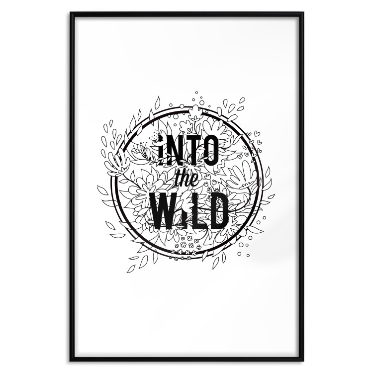 Poster Into the Wild - black and white composition with a floral motif and texts 116349 additionalImage 17
