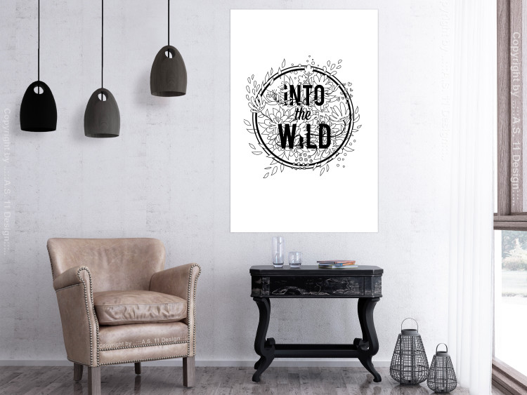 Poster Into the Wild - black and white composition with a floral motif and texts 116349 additionalImage 4