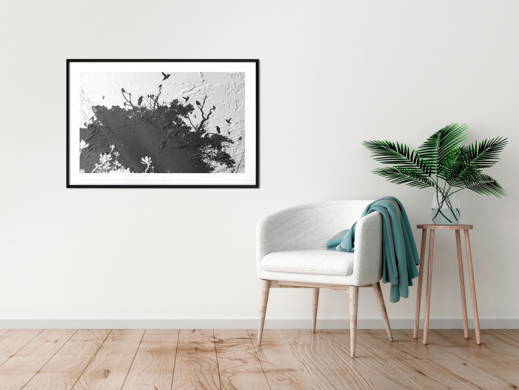 Wall Poster Shadow of Nature - black and white landscape of tree and birds on a rough background 117249 additionalImage 4