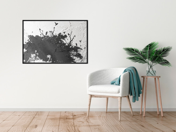 Wall Poster Shadow of Nature - black and white landscape of tree and birds on a rough background 117249 additionalImage 3