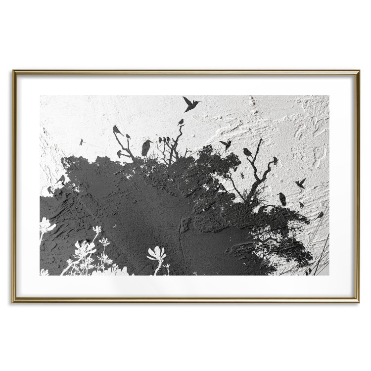 Wall Poster Shadow of Nature - black and white landscape of tree and birds on a rough background 117249 additionalImage 16