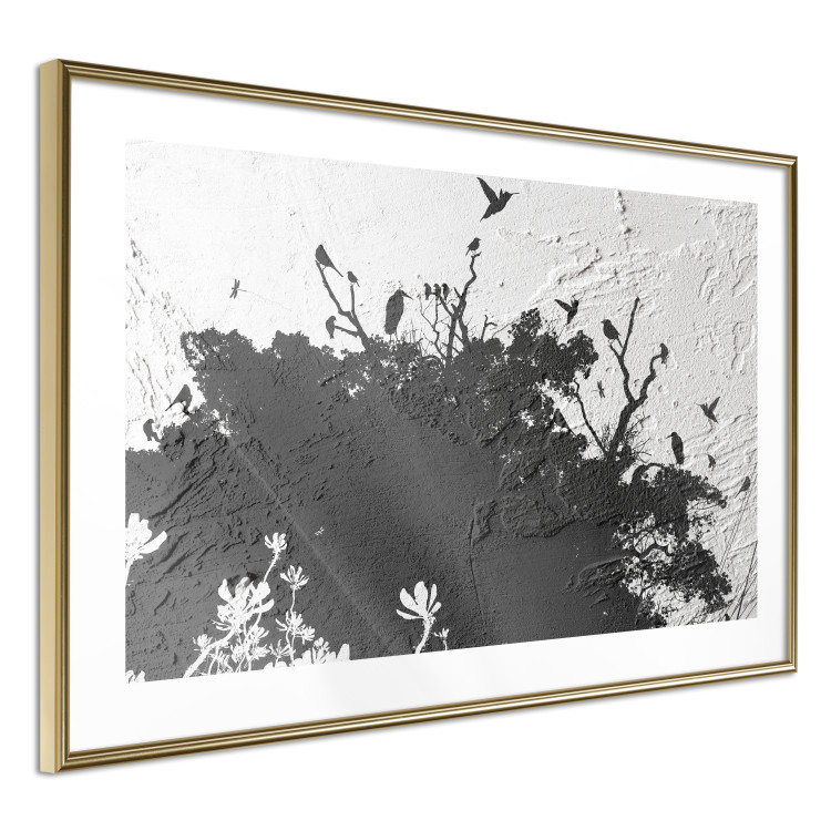 Wall Poster Shadow of Nature - black and white landscape of tree and birds on a rough background 117249 additionalImage 6