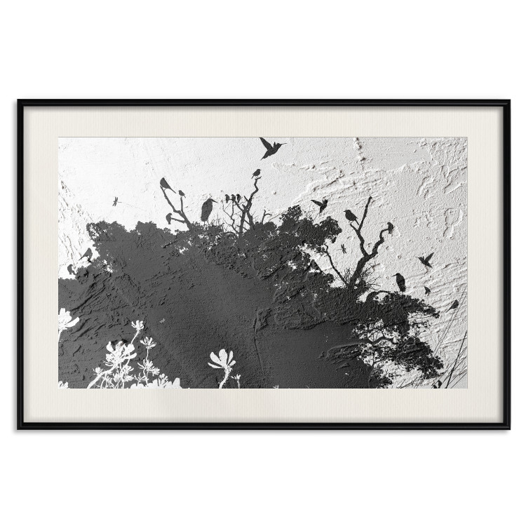Wall Poster Shadow of Nature - black and white landscape of tree and birds on a rough background 117249 additionalImage 18