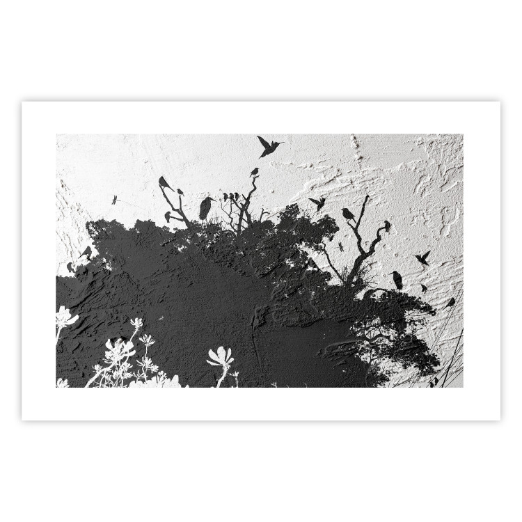 Wall Poster Shadow of Nature - black and white landscape of tree and birds on a rough background 117249 additionalImage 19