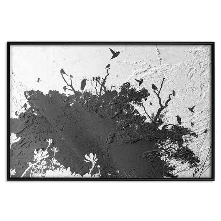 Wall Poster Shadow of Nature - black and white landscape of tree and birds on a rough background 117249 additionalImage 24