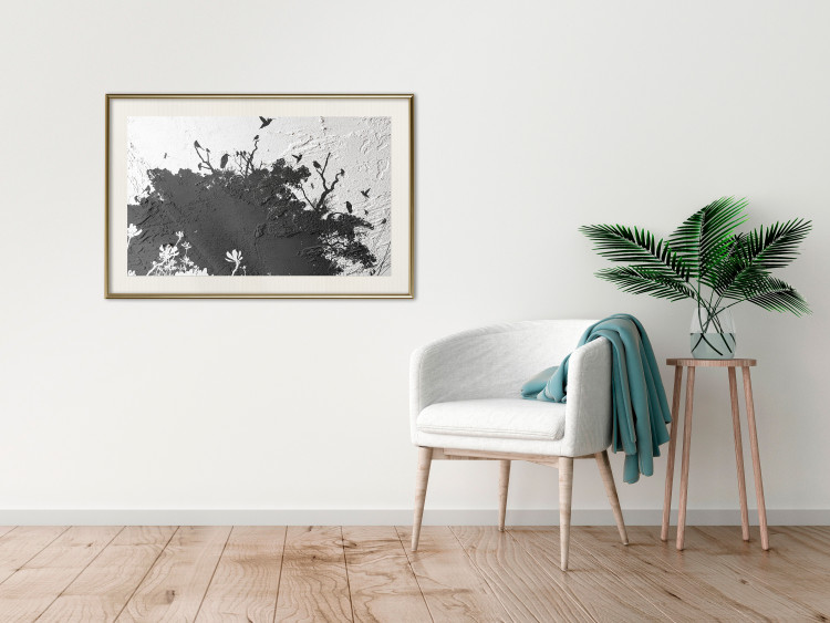 Wall Poster Shadow of Nature - black and white landscape of tree and birds on a rough background 117249 additionalImage 21